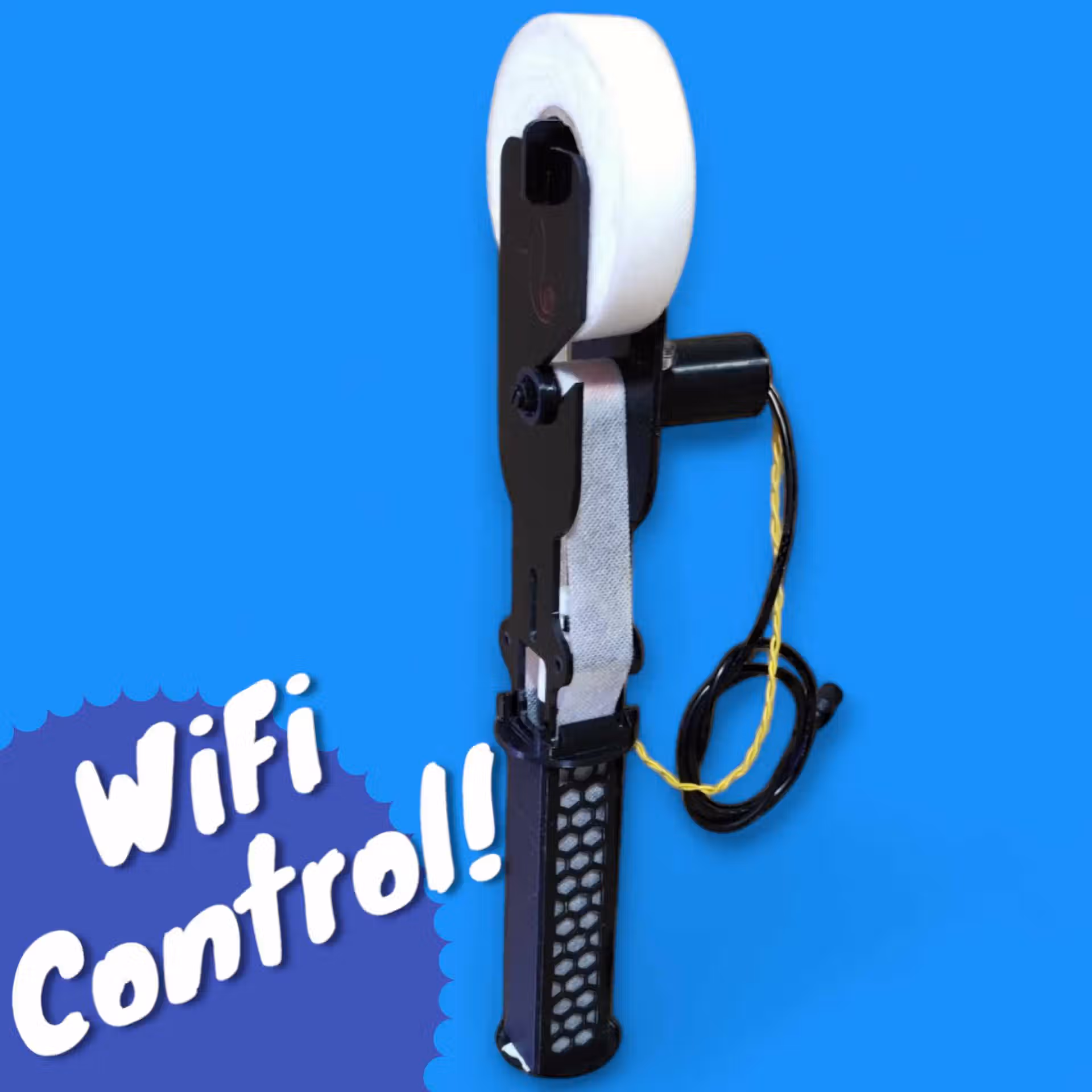 Filtre à rouleau CoralPlast CP-RS avec rouleau blanc et contrôleur Wi‑Fi sur fond bleu